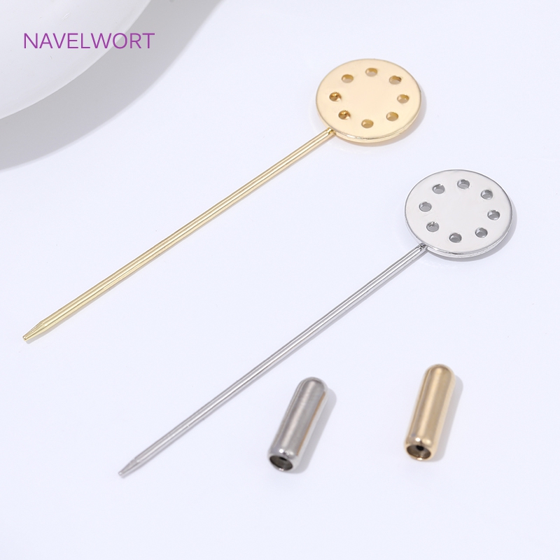Jewelry Making Tray - 14K金メッキロングブローチ安全ピン12mmブランクベーストレイ、DIYピンジュエリー作成用品、女性用アクセサリー