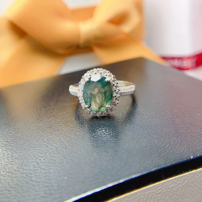 Jewelry Making University - 女性のための天然苔瑪瑙リング,ガールフレンドのための約束リング,誕生日プレゼント,毎日のジュエリー,婚約プレゼント