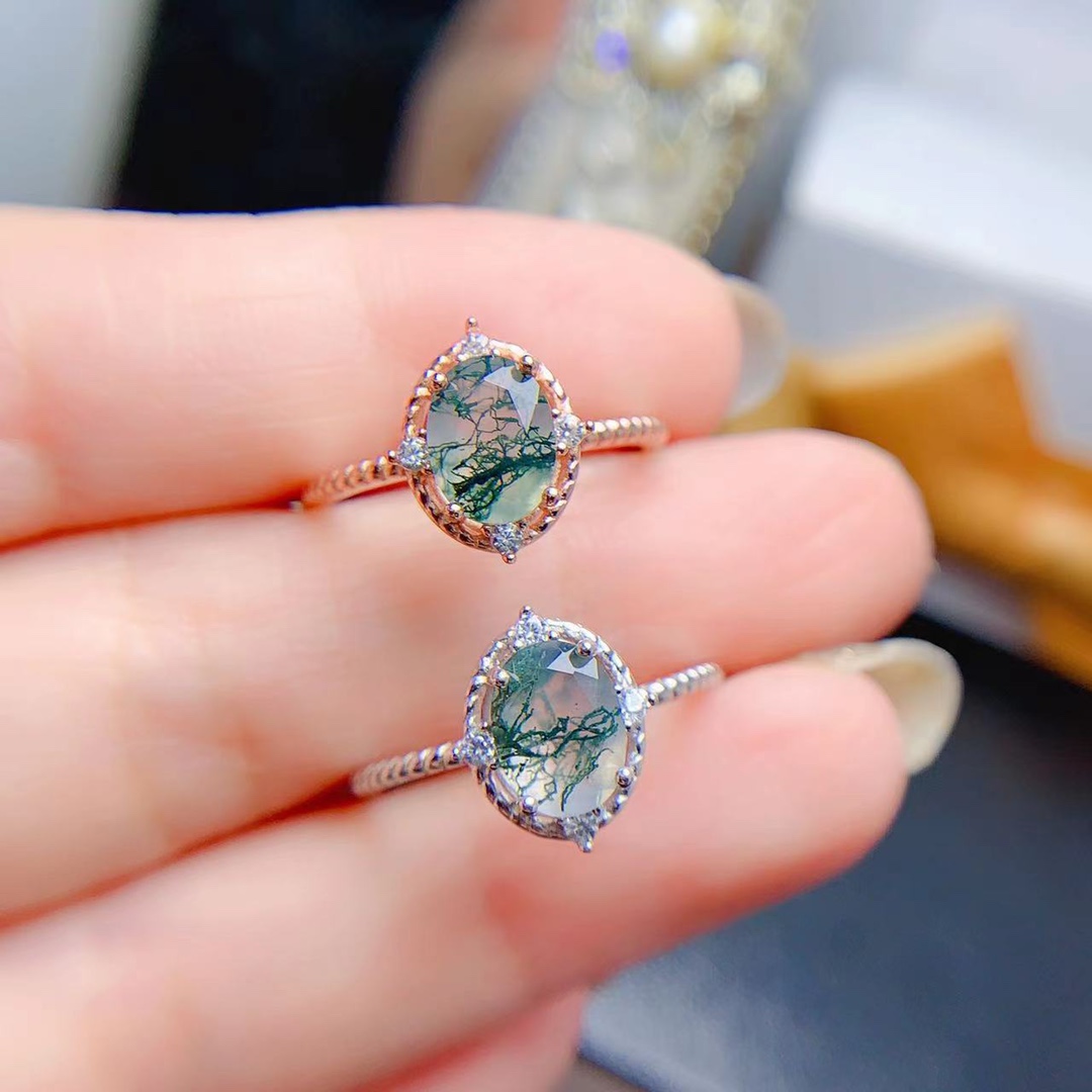 Jewelry Making University - 男性と女性のための天然石の海洋水苔瑪瑙リング,幾何学的なジュエリー,ファッションギフト