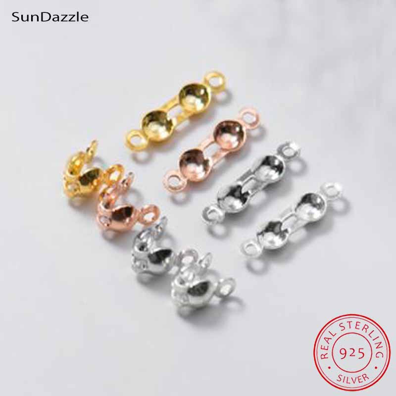 Jewelry Making Beads - 4個入り 本物の純銀925製 クロージャーエンドビーズ クラスプ クリップ ゴールドクリンプコネクター