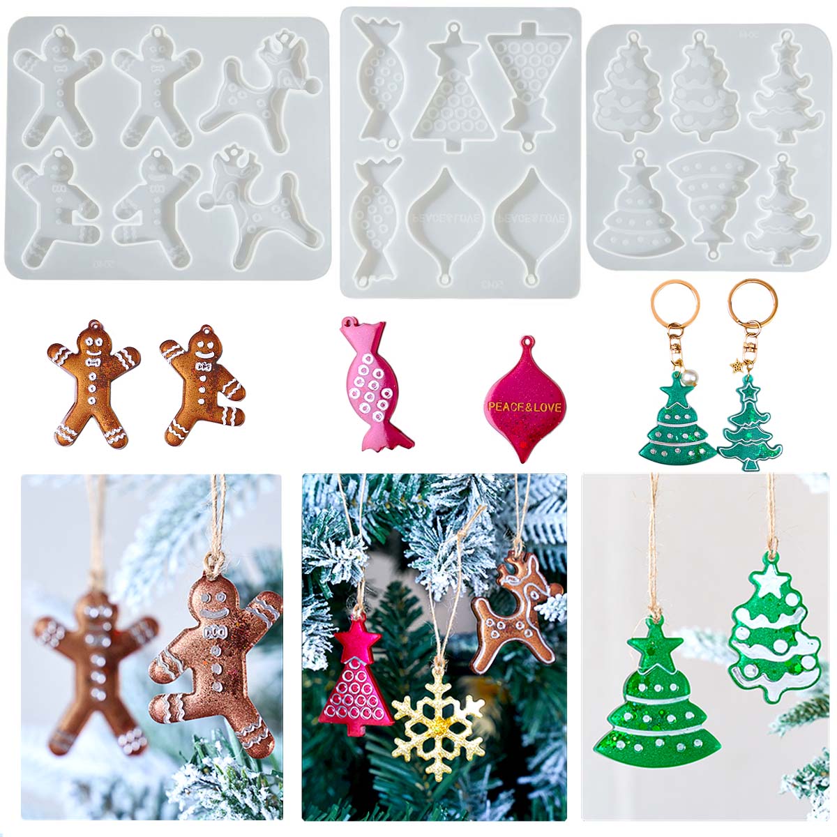 Jewelry Making Mold - クリスマスシリーズイヤリングペンダントシリコンモールド DIY ジンジャーブレッドマンエルクスノーフレークジュエリーキーホルダー型エポキシ樹脂クラフトマキン