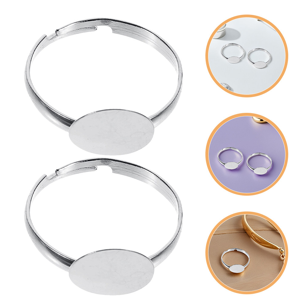 Ring Blank Adjustable - 50個入り調整可能なフラットリングベース、パッドサイズ10mm、ジュエリークラフト用品、DIYリング製作用ブランクセッティング、安全な接着剤付き