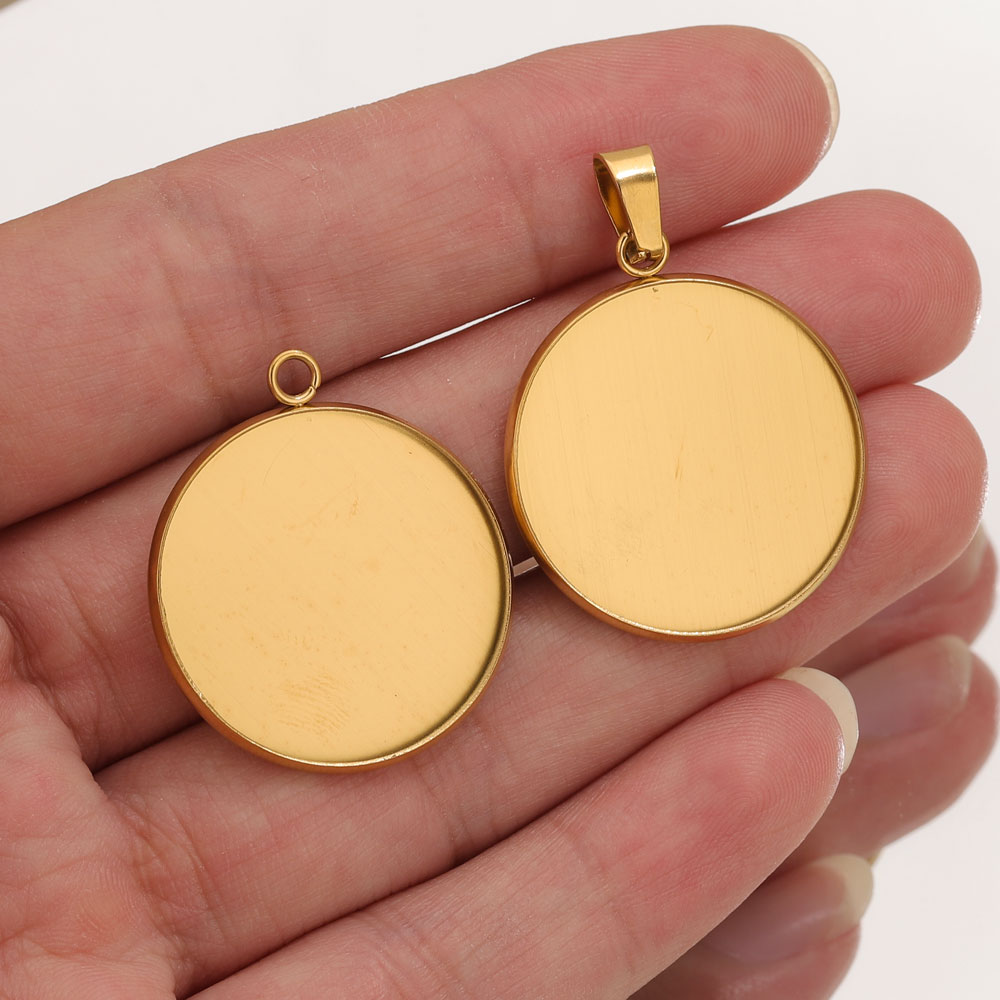 Jewelry Making Tray - 10 個ステンレス鋼ゴールドペンダント樹脂トレイベース DIY カボションカメオベース設定ブランクペンダントベゼルジュエリーメイキング所見