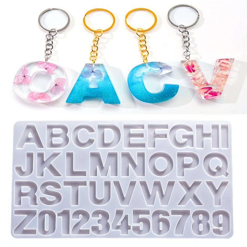 Jewelry Making Mold - アルファベットエポキシ樹脂シリコーン型 DIY 文字番号ペンダント樹脂型キーホルダーイヤリングエポキシ樹脂ジュエリー工芸品鋳型