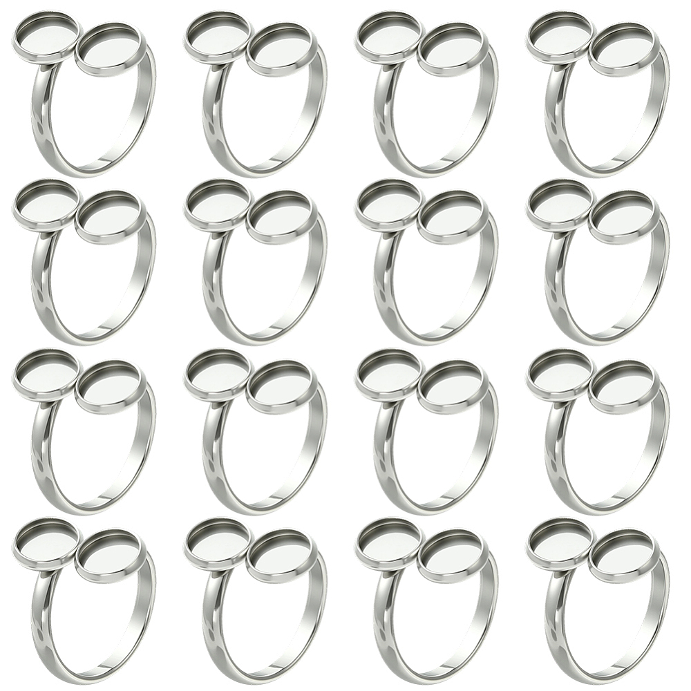 Ring Blank Adjustable - 16個入りフィンガーリングブランクベース 18mm 304ステンレススチール製 オープン調整可能リングセッティング カボションベース フラットラウンドパッド