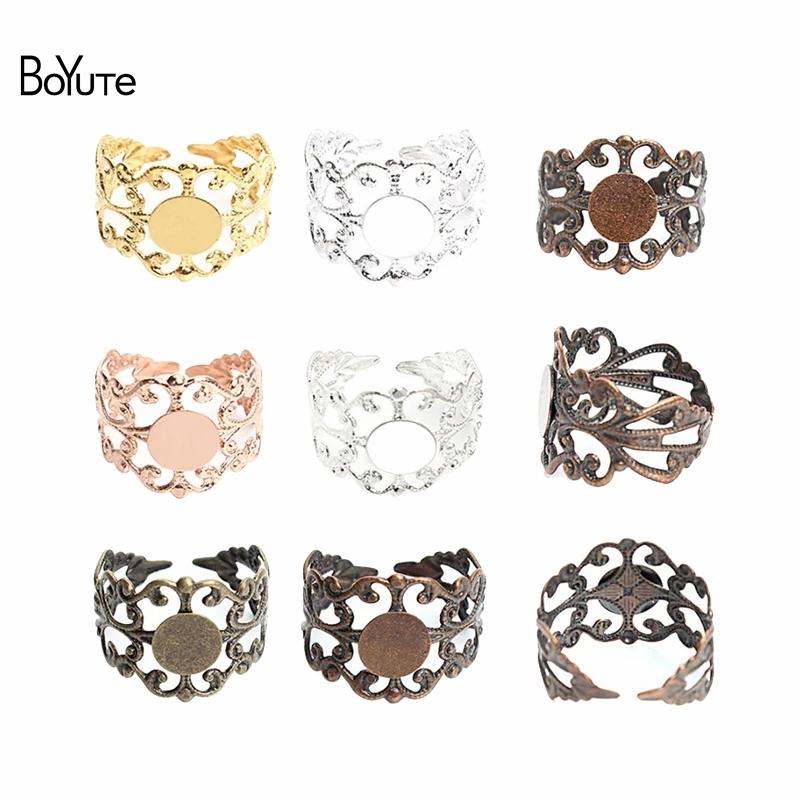 Ring Blank Adjustable - BoYuTe (20 ピース/ロット) 8 ミリメートルフラットリングベースメタル真鍮フィリグリー調整可能なリング設定 Diy