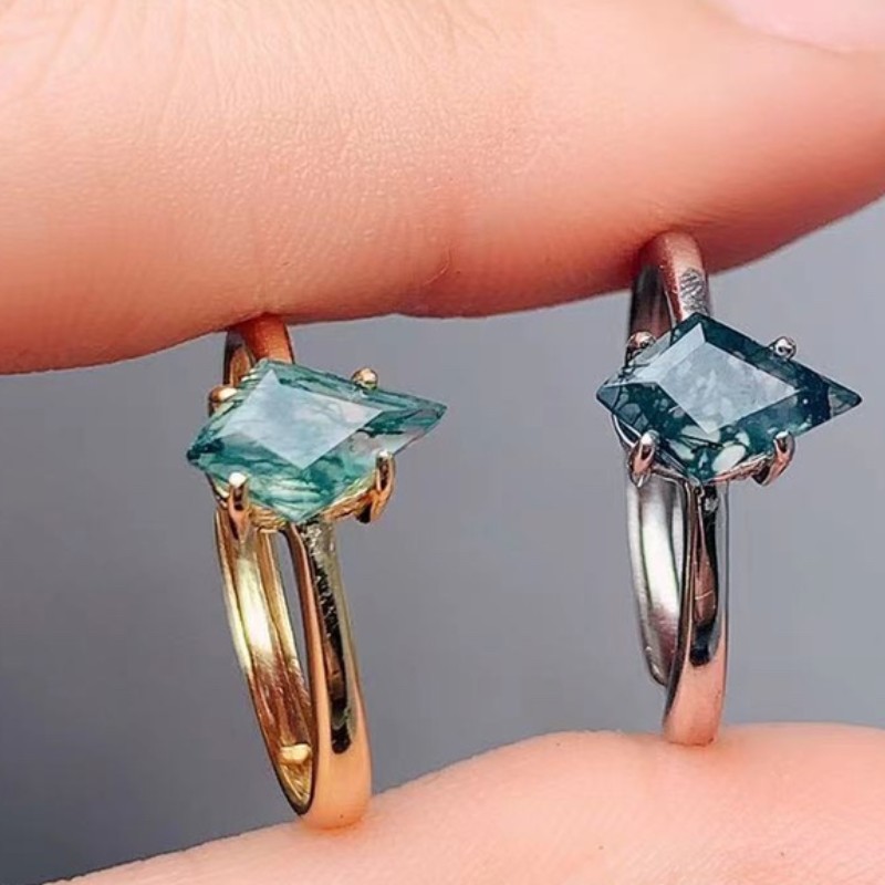 Jewelry Making University - 女性用ジルコン結婚指輪,925シルバー,カイト型,ナチュラルグリーン瑪瑙,エレガントなジュエリー