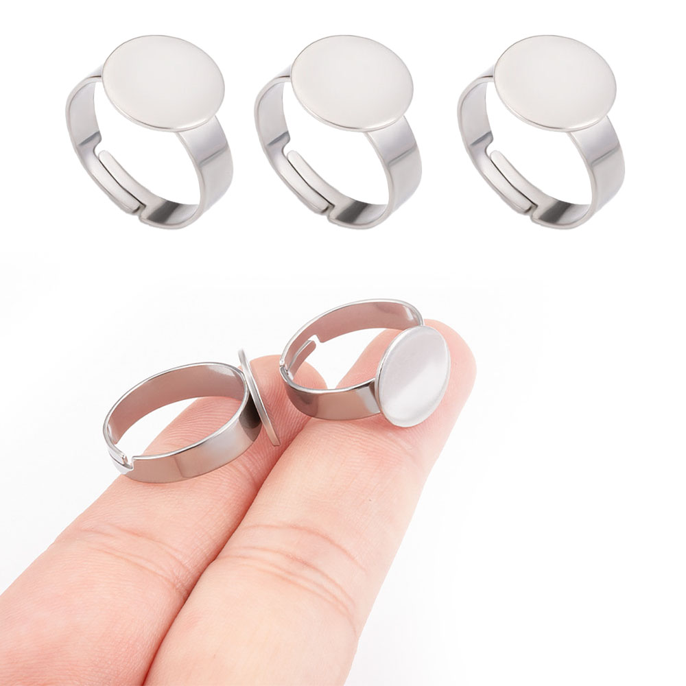 Ring Blank Adjustable - 10個のステンレススチールリング、調節可能なリング、平らなベースのオープンリング、DIYジュエリーリングベースパーツ用