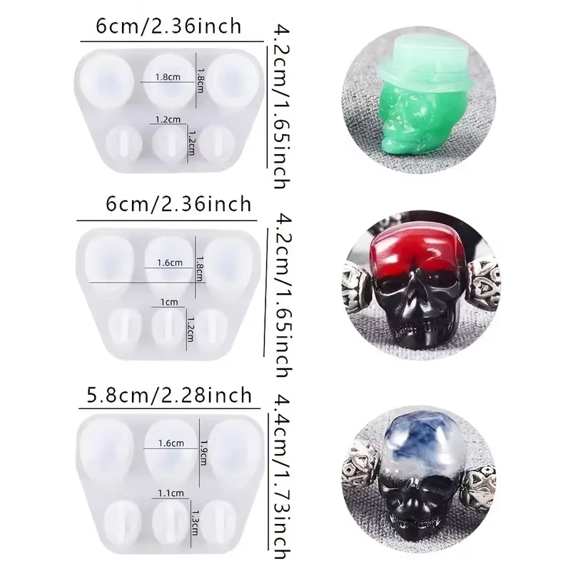 Jewelry Making Mold - 3個のスカルペンダント樹脂型ジュエリー作成ツール、DIYクラフトブレスレットやキーホルダー、ハロウィーンの装飾、手作り型用。