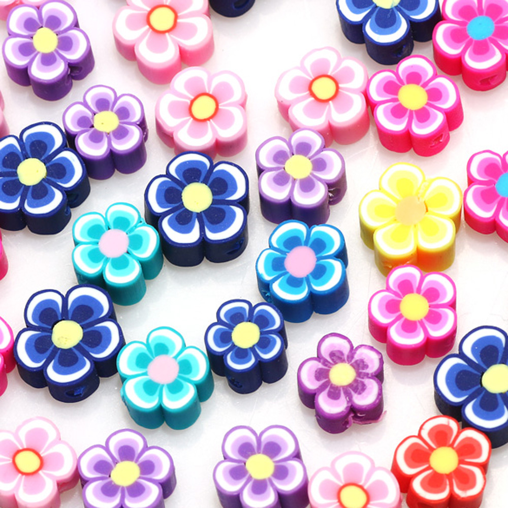 Jewelry Making Business - 混合花ポリマークレイビーズ、DIYブレスレットネックレス、中小企業のジュエリー作り、手作りクラフト用品、10mm、100個