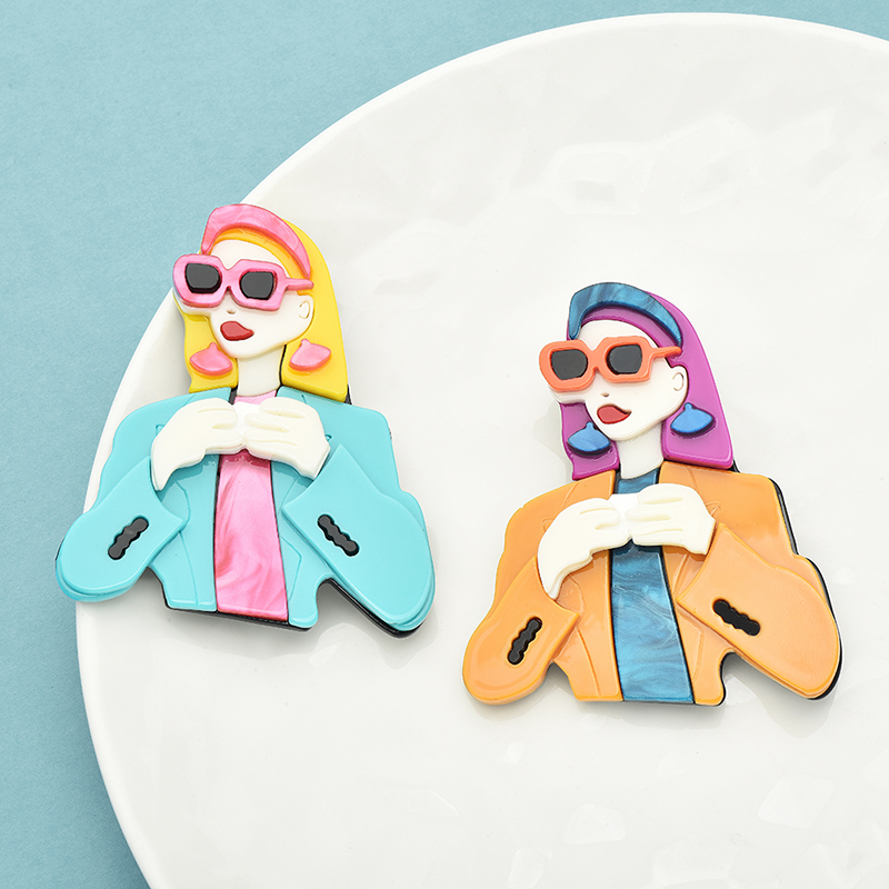 Jewelry Making Glasses - Wuli&baby アクリルウェアスーツメガネ女性用ブローチ 2 色魅力的なフィギュアパーティー因果ブローチピンギフト