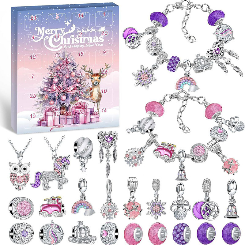 Jewelry Making Advent Calendar - 新しいクリスマスアドベントカレンダー 24日間カウントダウン ジュエリーボックス DIY チャームブレスレット製作キット ビーズとペンダント付き