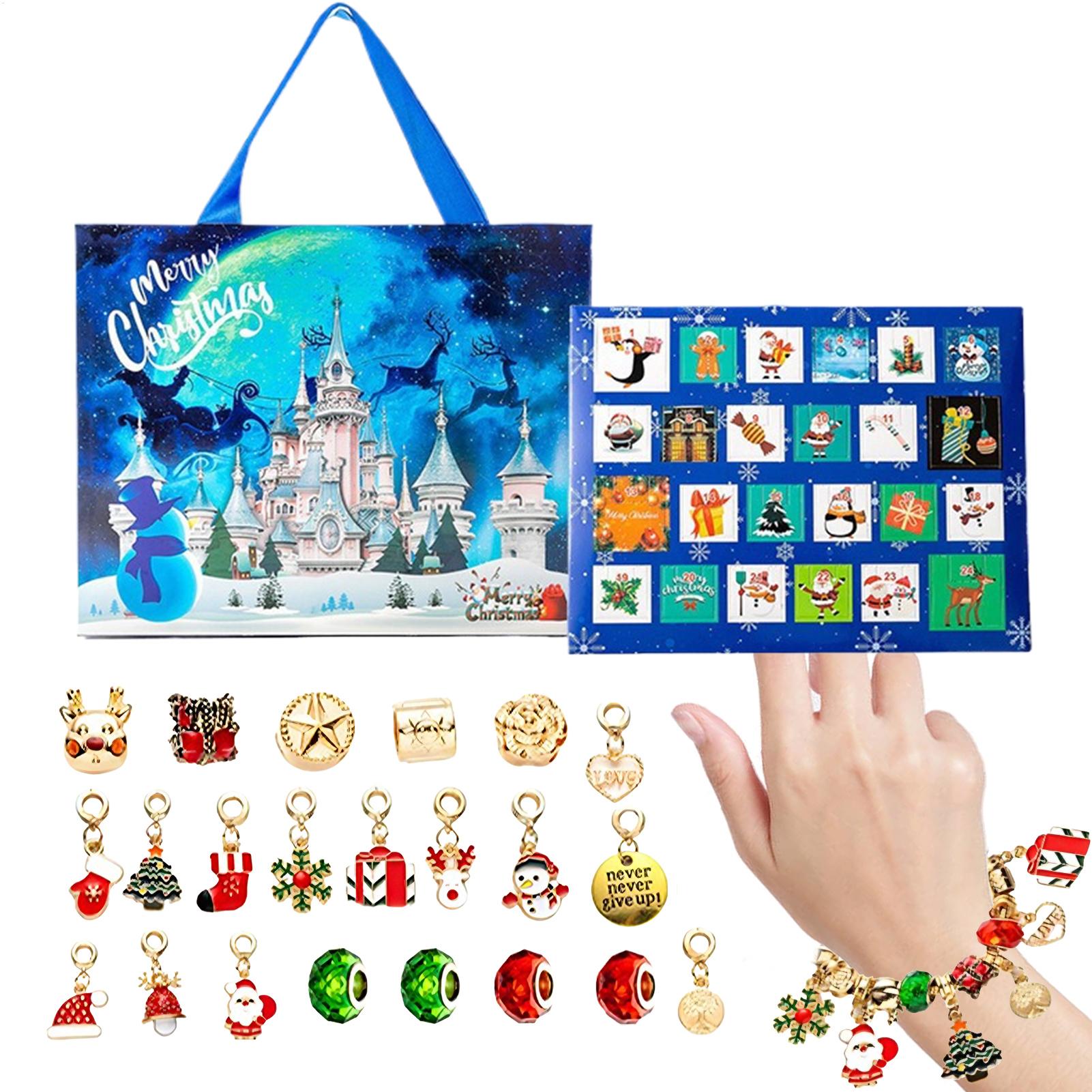 Jewelry Making Advent Calendar - 2025年クリスマスチャームブレスレット作成キット 24日間カウントダウンジュエリーアドベントカレンダーギフトボックス DIYチャームブレスレットギフト