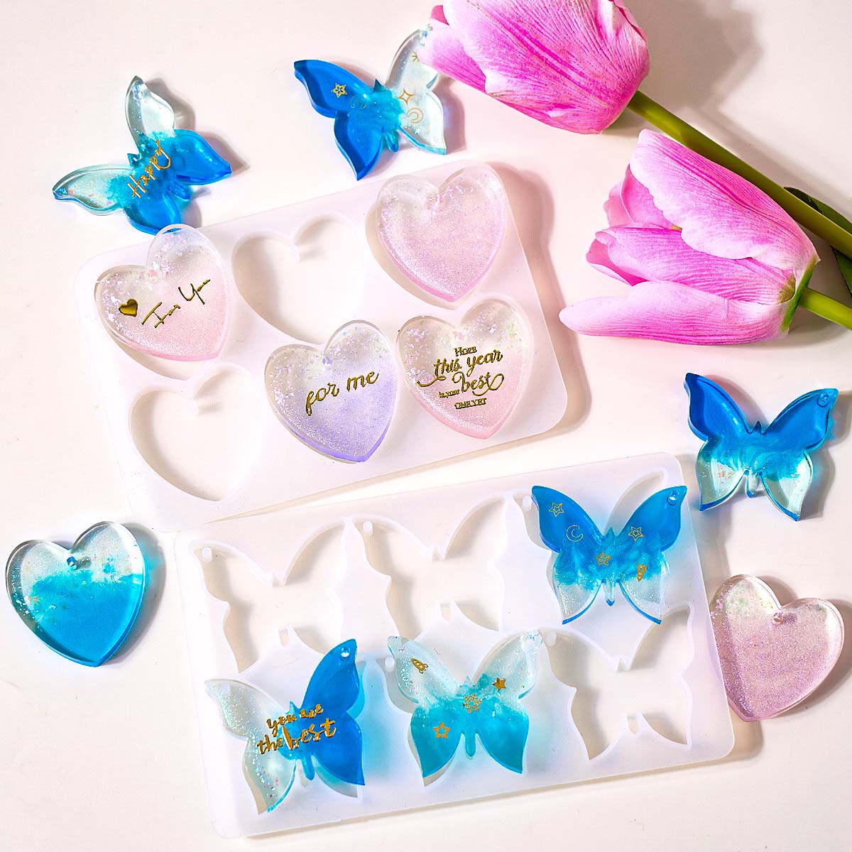 6穴付きイヤリングシリコンモールドDIYハート蝶形エポキシ樹 - Jewelry Making Mold のレビューと価格