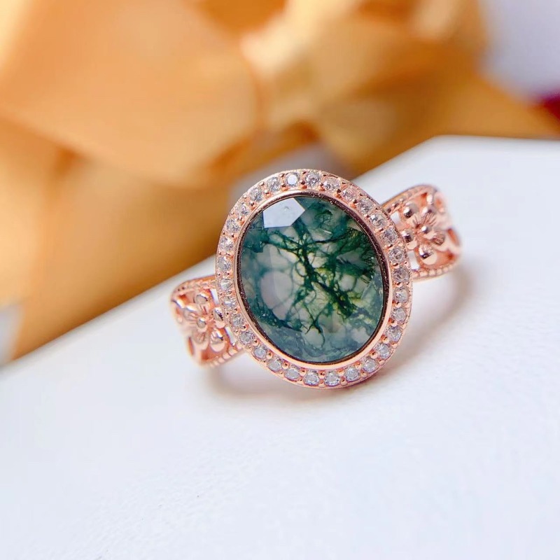 女性用925スターリングシルバーリング,モス瑪瑙ジェムストー - Jewelry Making University のレビューと価格