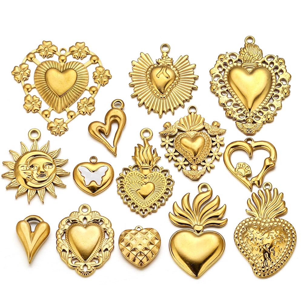 5 個ステンレス鋼ハートサンチャームコネクタ金メッキ PVD - Jewelry Making Materials Wholesale のレビューと価格