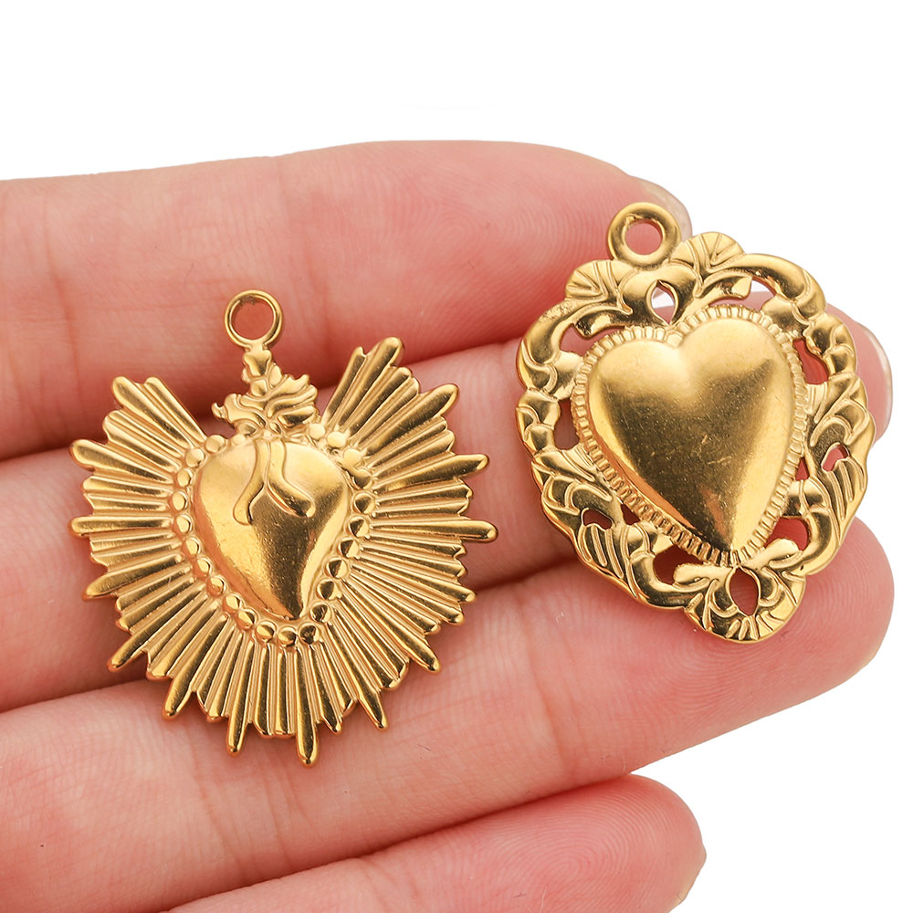 5 個ステンレス鋼ハートサンチャームコネクタ金メッキ PVD - Jewelry Making Materials Wholesale のレビューと価格