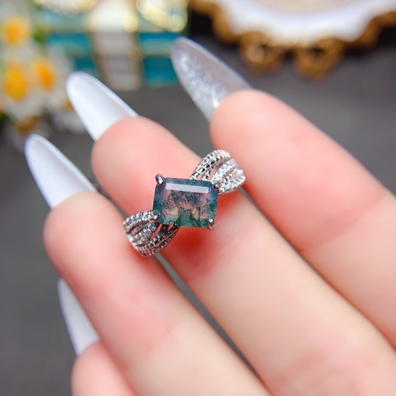 女性用天然石モス瑪瑙リング,高級ジュエリー,長方形のジェムス - Jewelry Making University のレビューと価格