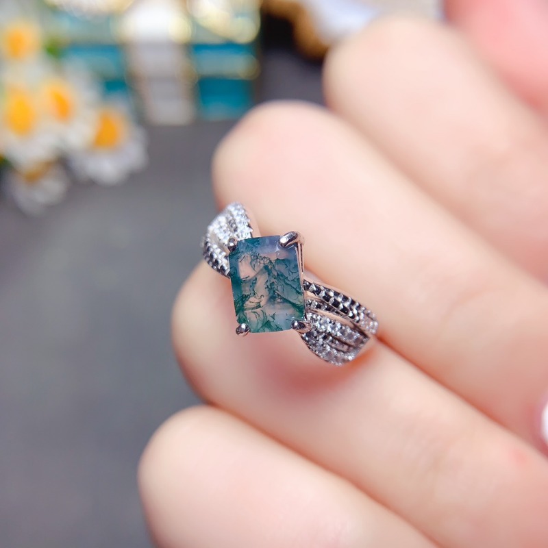 女性用天然石モス瑪瑙リング,高級ジュエリー,長方形のジェムス - Jewelry Making University のレビューと価格