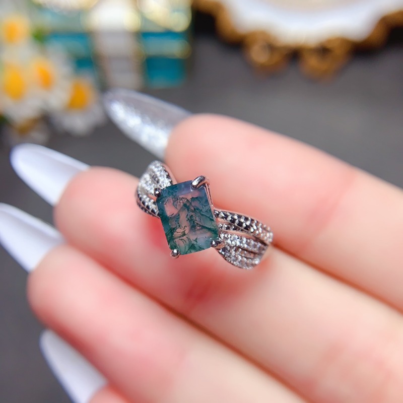 女性用天然石モス瑪瑙リング,高級ジュエリー,長方形のジェムス - Jewelry Making University のレビューと価格