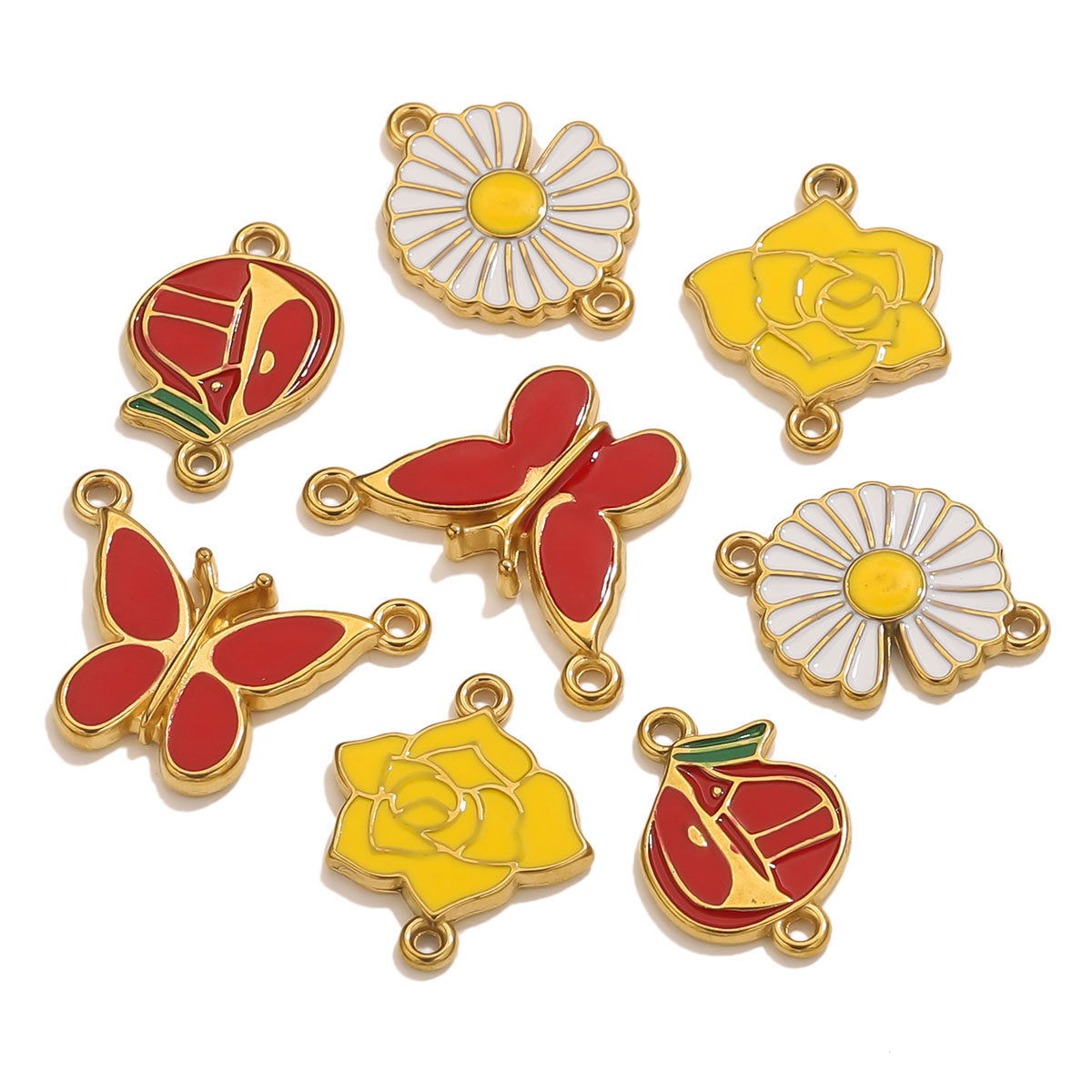 4 個ステンレス鋼エナメルヴィンテージフラワーチャームゴール - Jewelry Making Materials Wholesale のレビューと価格