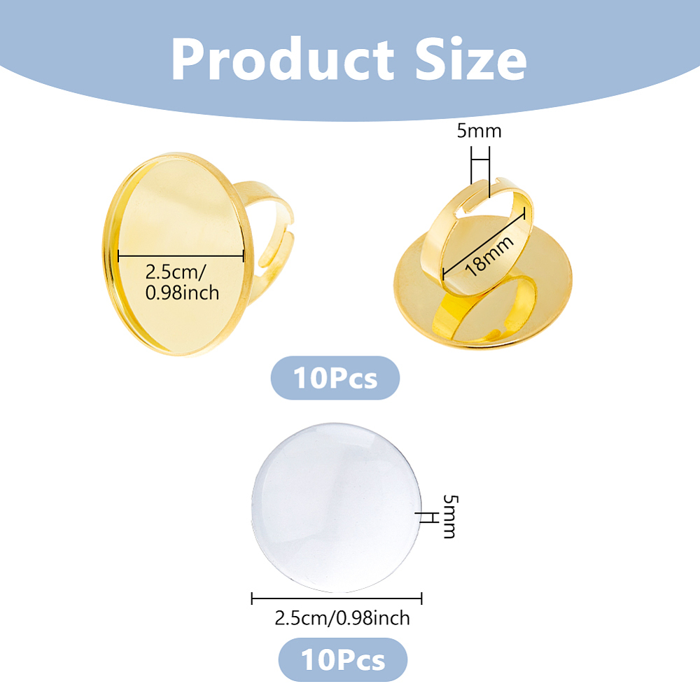 10個入りラウンドカボションリングブランク25mm調整可能な - Ring Blank Adjustable のレビューと価格