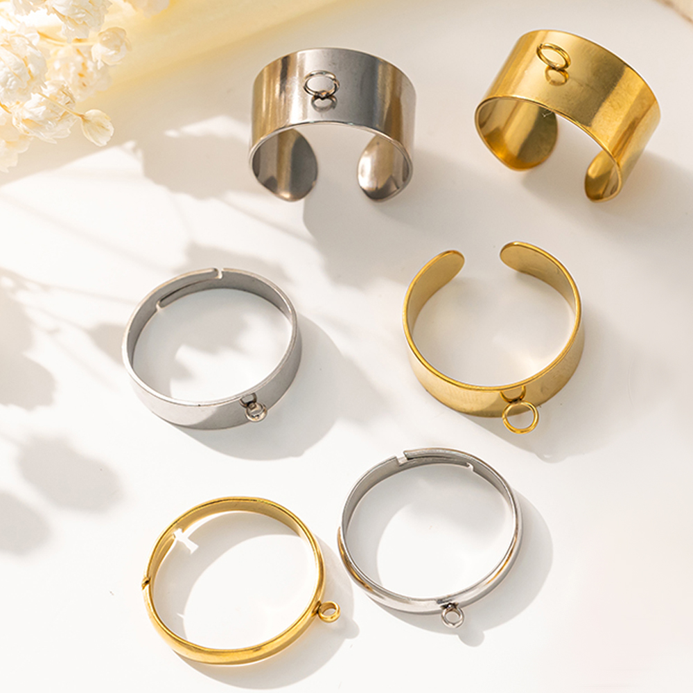 5 ピース/ロットステンレス鋼ゴールドカラーオープン調節可能 - Ring Blank Adjustable のレビューと価格